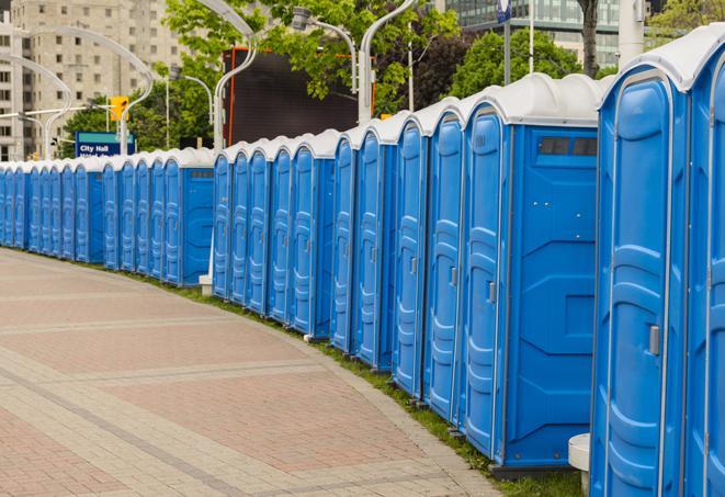 Seasonal porta potty units set up at a Rocky Mount, North Carolina venue